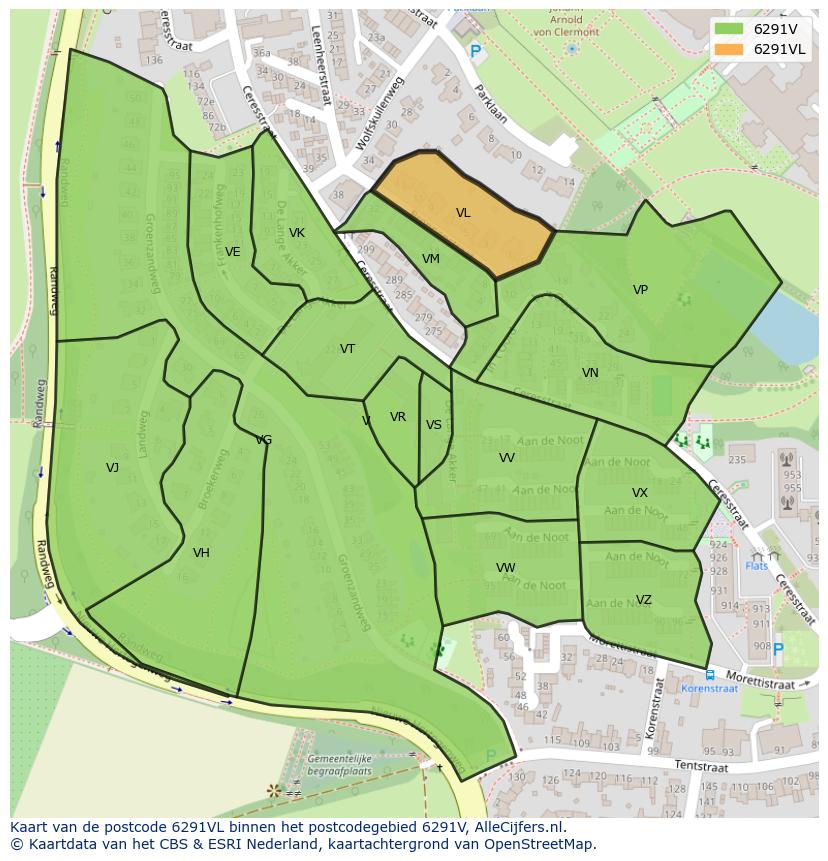 Afbeelding van het postcodegebied 6291 VL op de kaart.