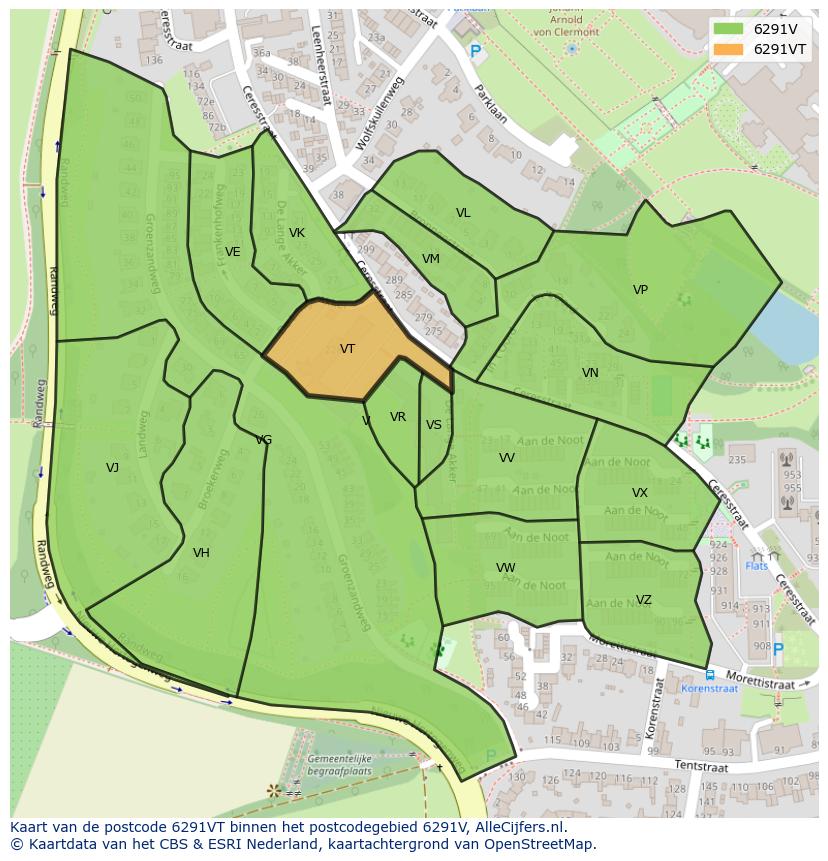 Afbeelding van het postcodegebied 6291 VT op de kaart.