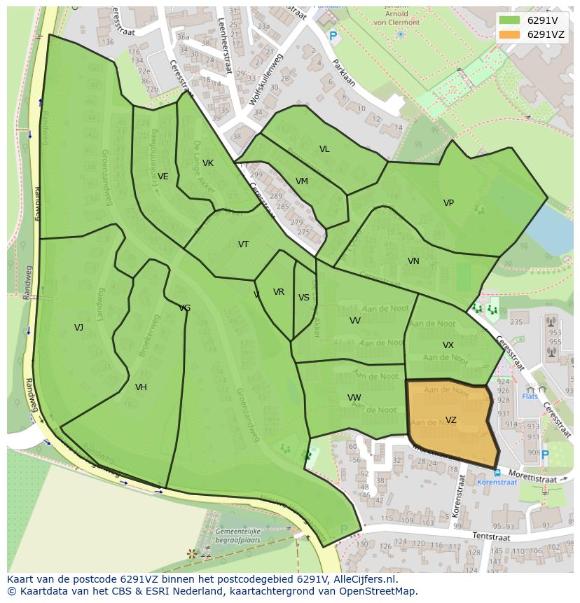 Afbeelding van het postcodegebied 6291 VZ op de kaart.