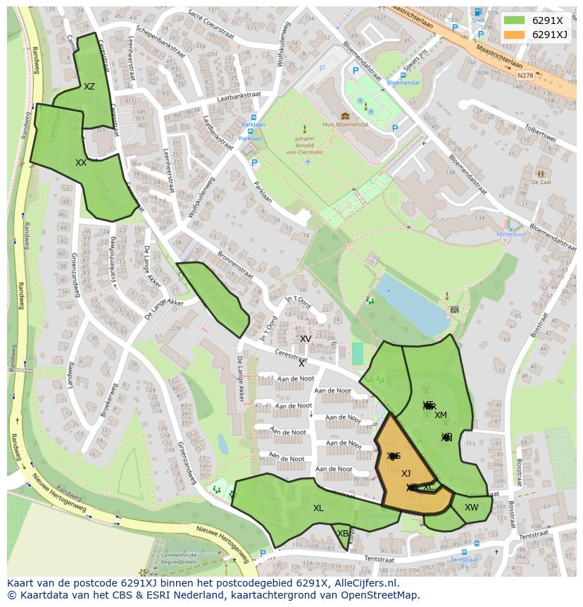 Afbeelding van het postcodegebied 6291 XJ op de kaart.