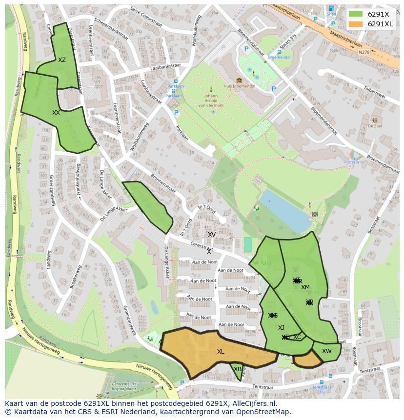 Afbeelding van het postcodegebied 6291 XL op de kaart.