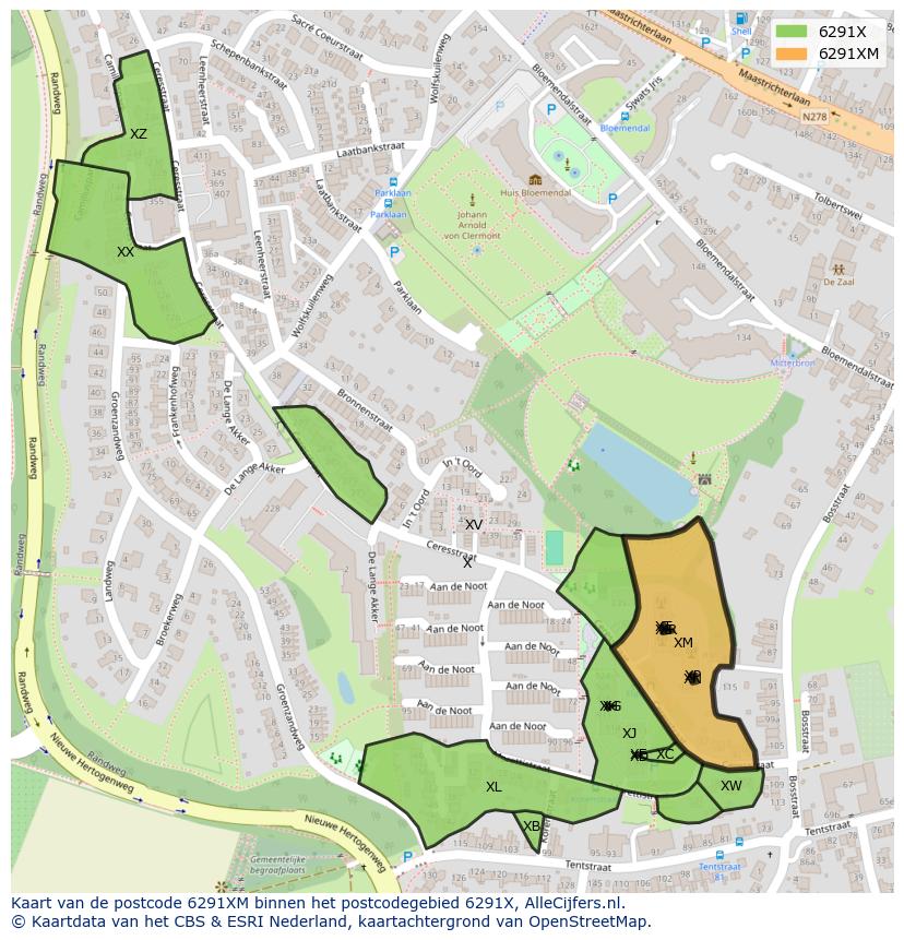 Afbeelding van het postcodegebied 6291 XM op de kaart.
