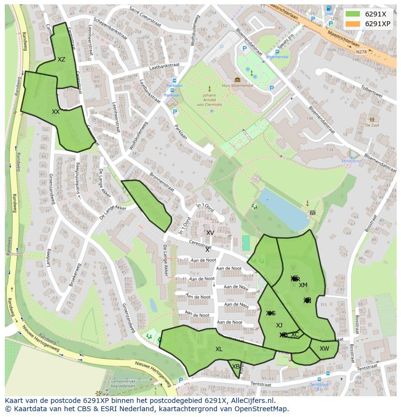 Afbeelding van het postcodegebied 6291 XP op de kaart.
