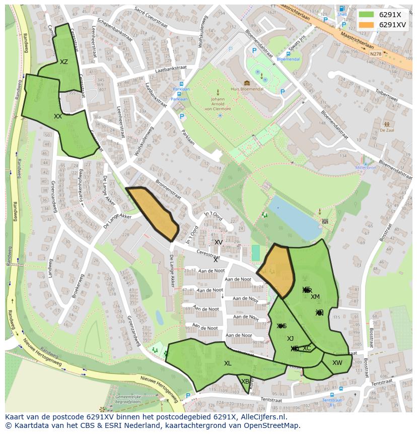 Afbeelding van het postcodegebied 6291 XV op de kaart.