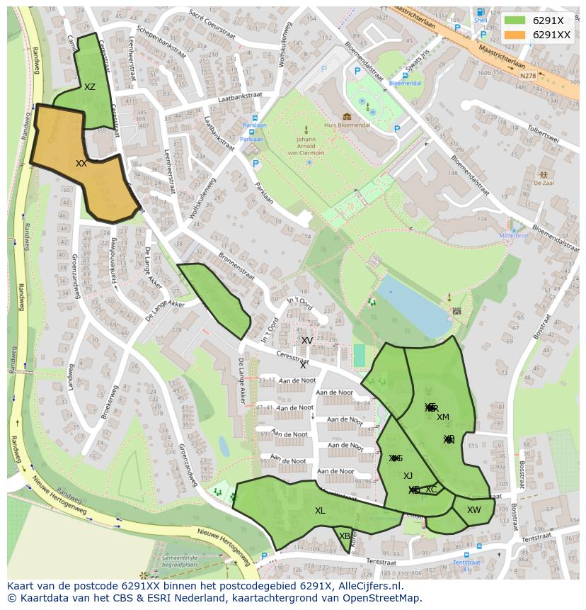 Afbeelding van het postcodegebied 6291 XX op de kaart.