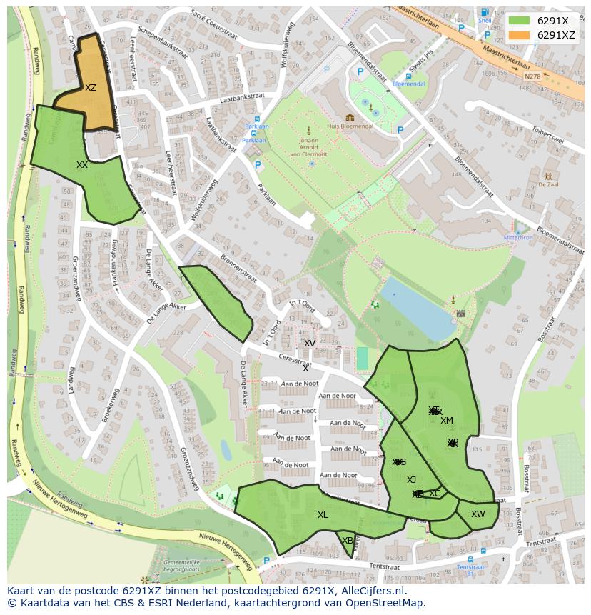 Afbeelding van het postcodegebied 6291 XZ op de kaart.