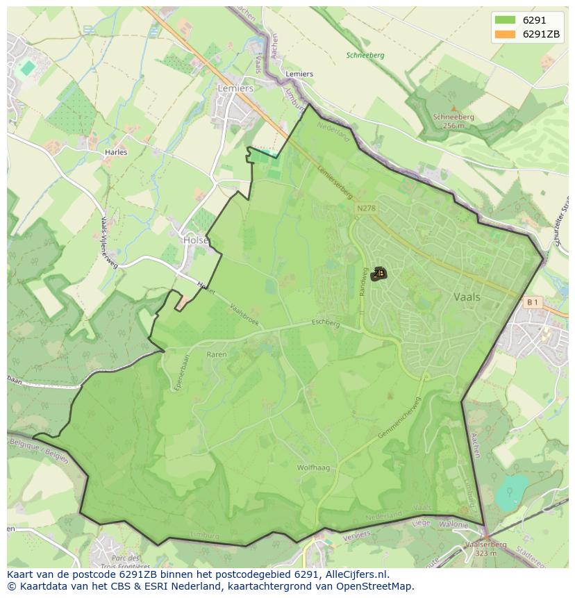 Afbeelding van het postcodegebied 6291 ZB op de kaart.