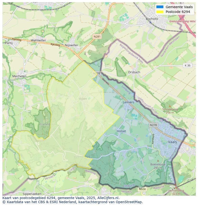 Afbeelding van het postcodegebied 6294 op de kaart.
