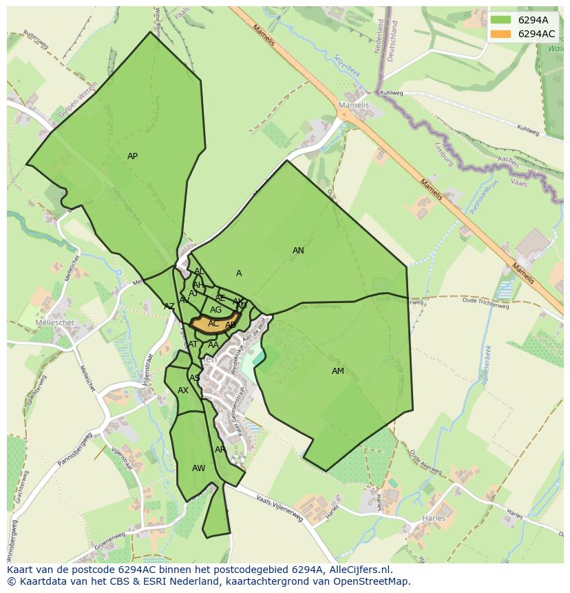 Afbeelding van het postcodegebied 6294 AC op de kaart.