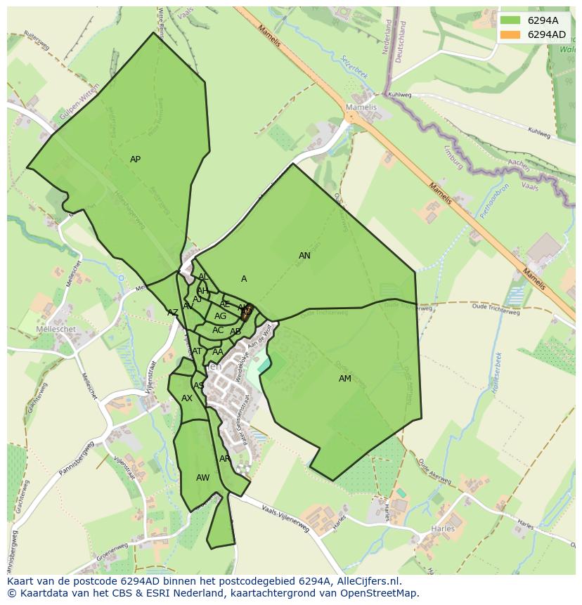 Afbeelding van het postcodegebied 6294 AD op de kaart.
