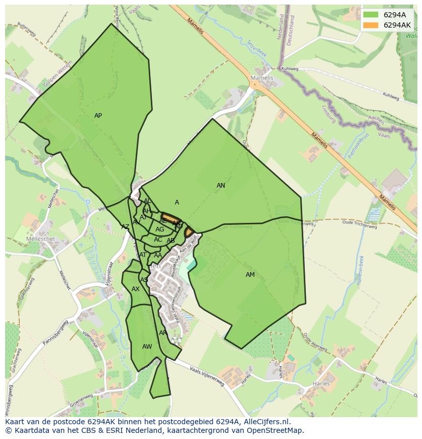 Afbeelding van het postcodegebied 6294 AK op de kaart.