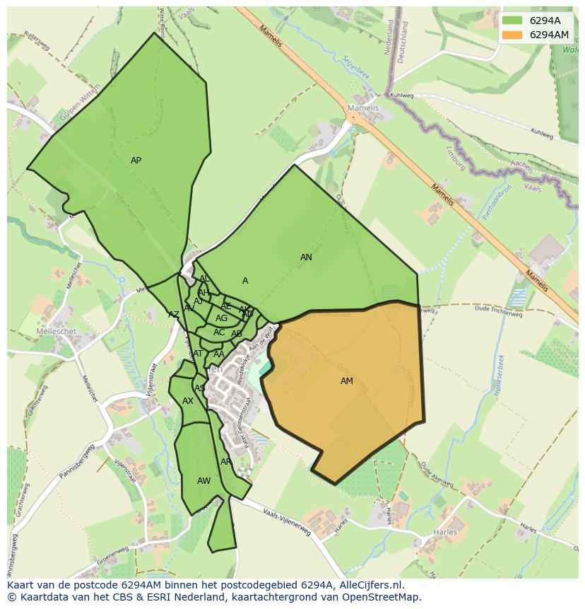 Afbeelding van het postcodegebied 6294 AM op de kaart.