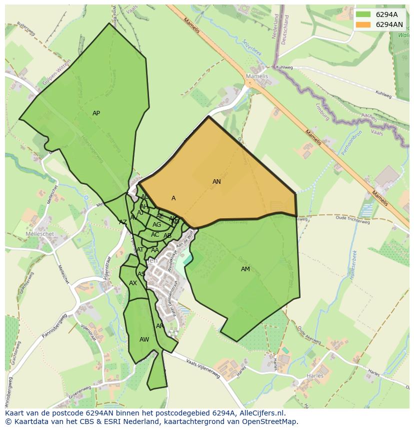 Afbeelding van het postcodegebied 6294 AN op de kaart.