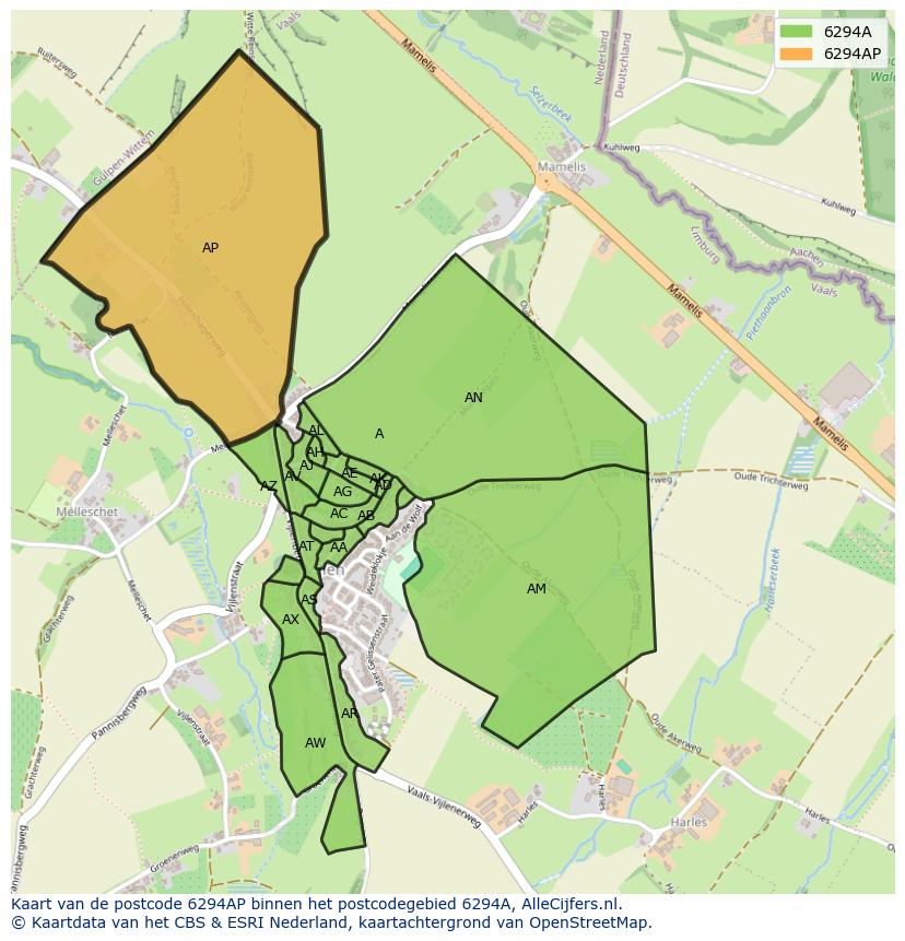 Afbeelding van het postcodegebied 6294 AP op de kaart.