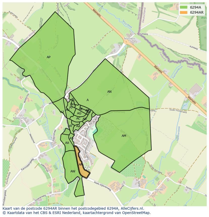 Afbeelding van het postcodegebied 6294 AR op de kaart.