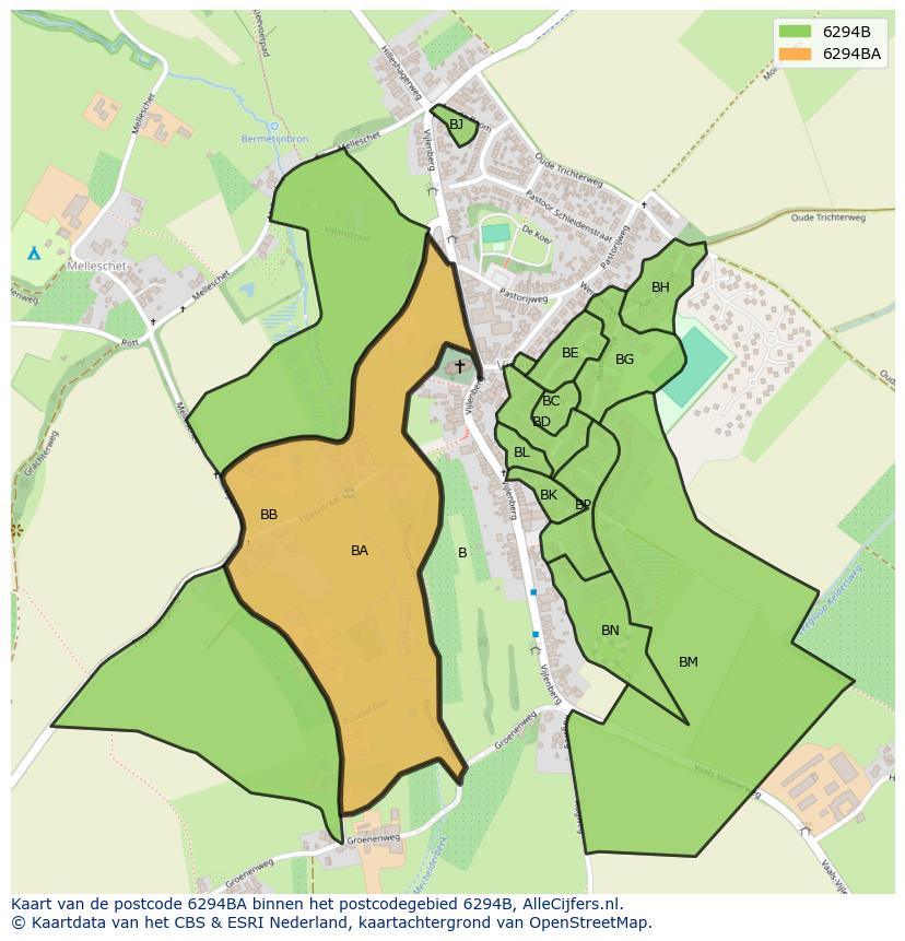 Afbeelding van het postcodegebied 6294 BA op de kaart.
