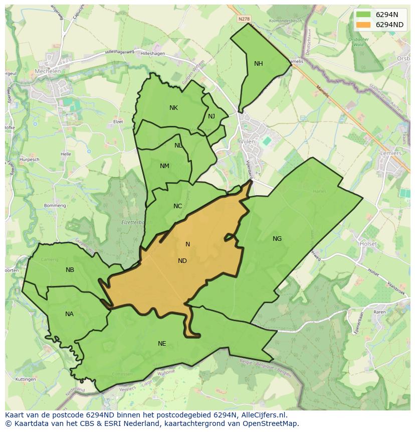 Afbeelding van het postcodegebied 6294 ND op de kaart.