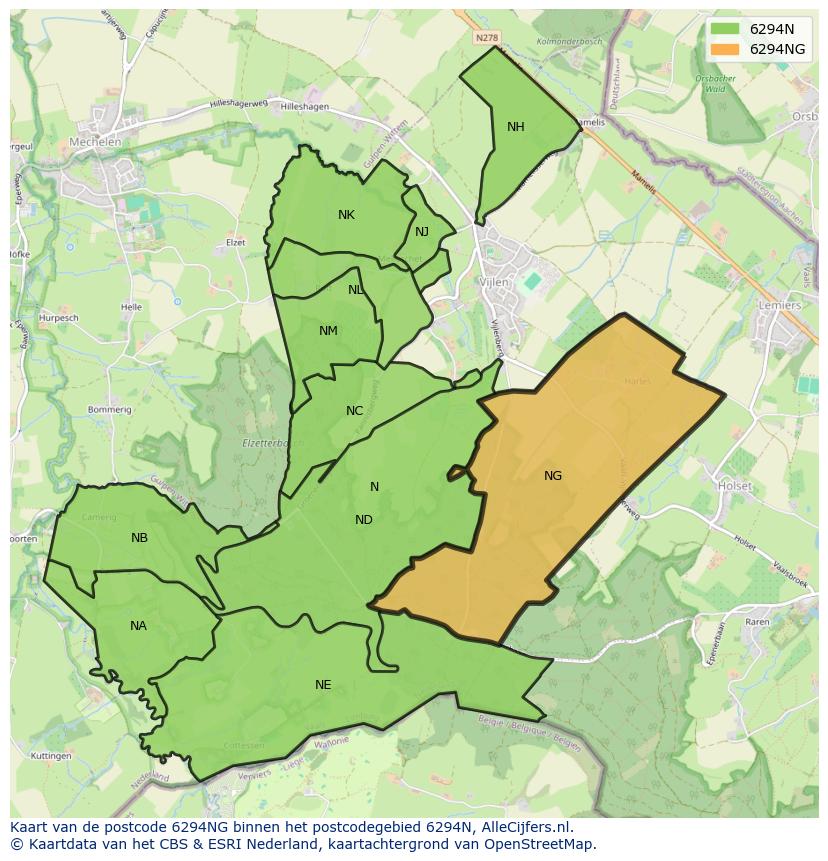 Afbeelding van het postcodegebied 6294 NG op de kaart.