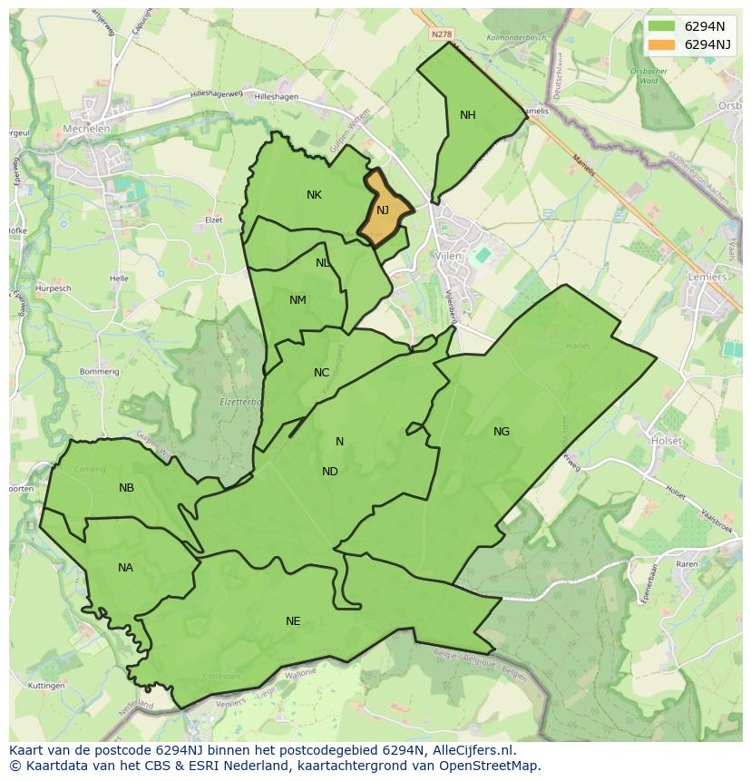 Afbeelding van het postcodegebied 6294 NJ op de kaart.