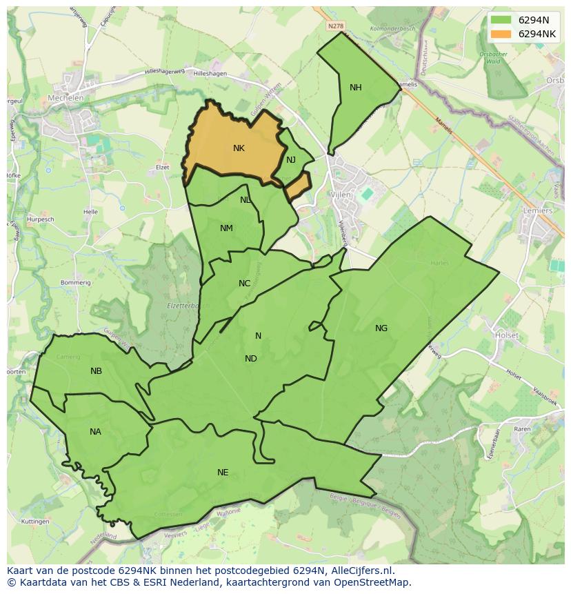 Afbeelding van het postcodegebied 6294 NK op de kaart.