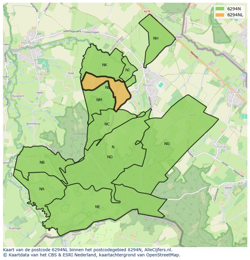 Afbeelding van het postcodegebied 6294 NL op de kaart.