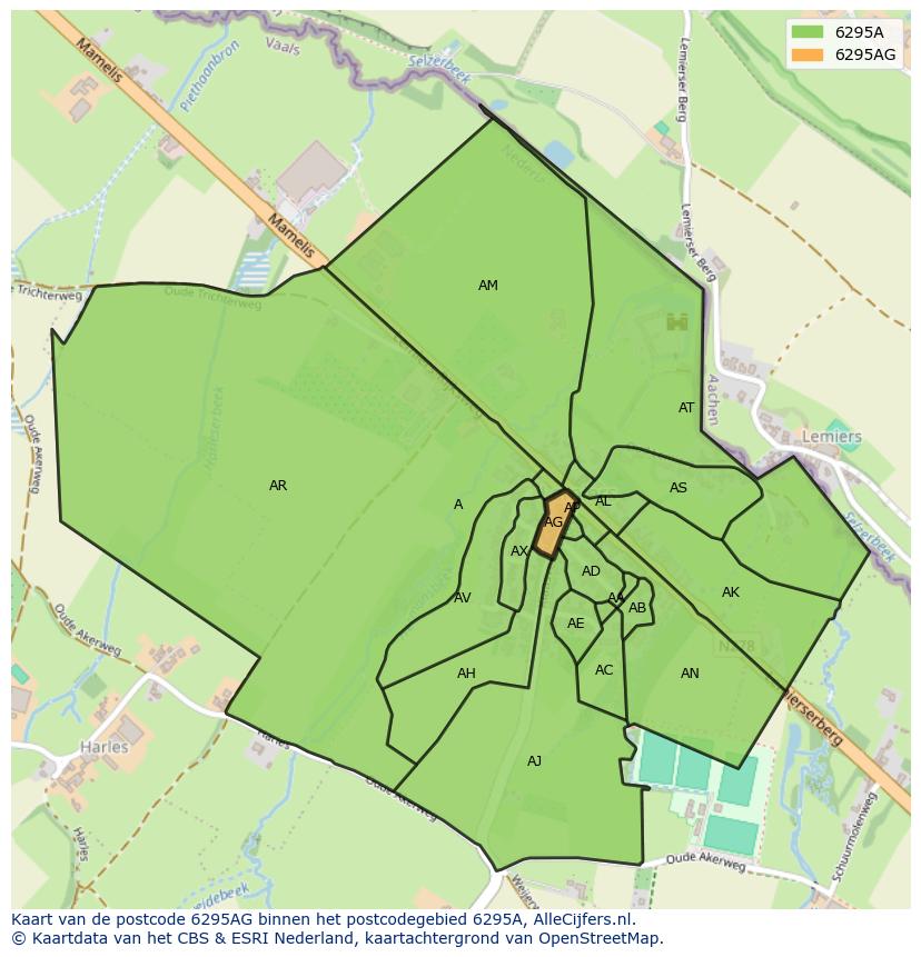 Afbeelding van het postcodegebied 6295 AG op de kaart.