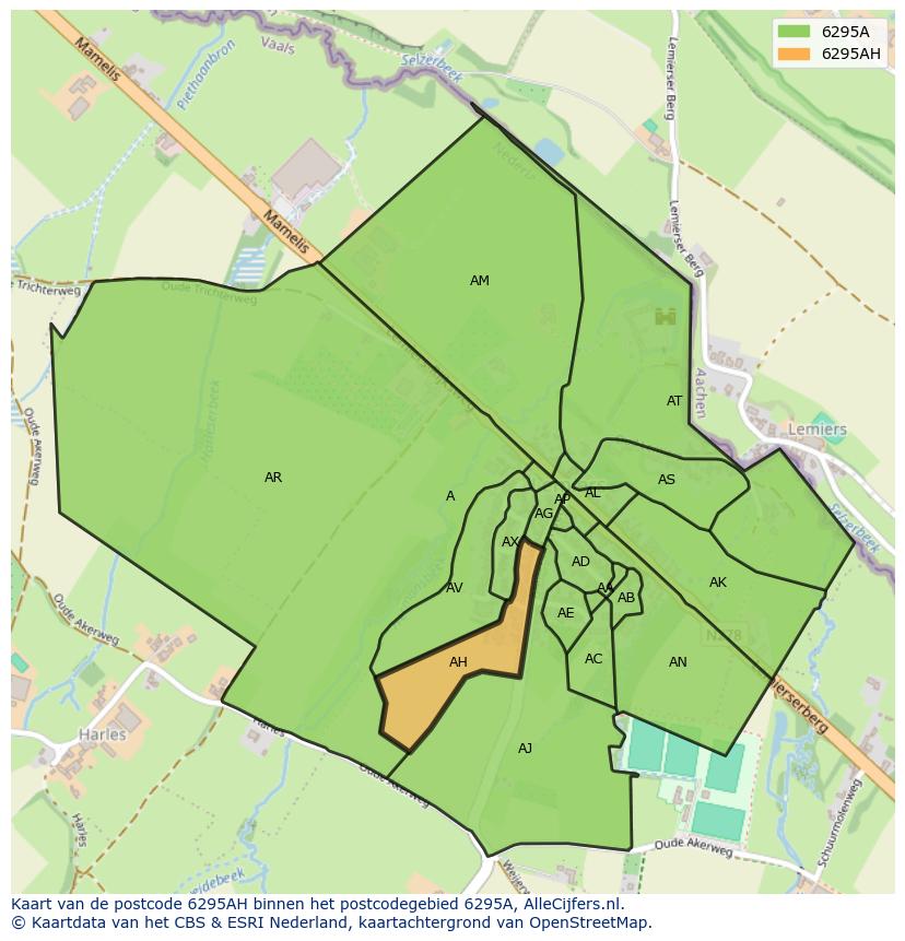 Afbeelding van het postcodegebied 6295 AH op de kaart.