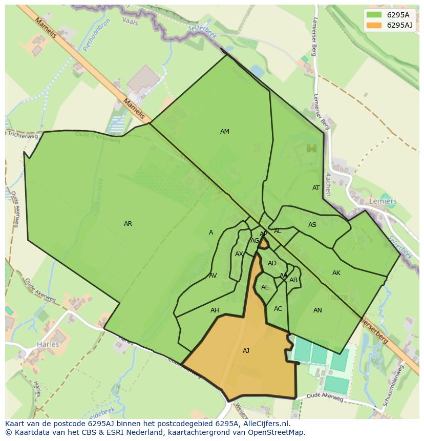Afbeelding van het postcodegebied 6295 AJ op de kaart.