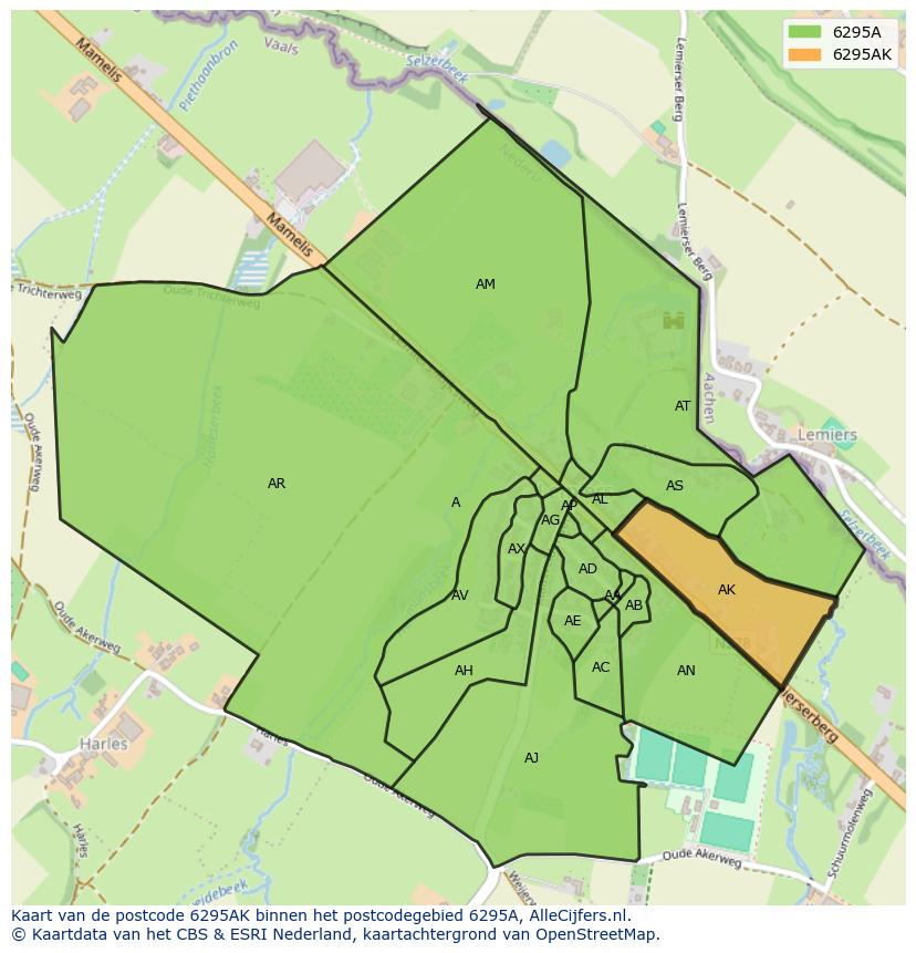Afbeelding van het postcodegebied 6295 AK op de kaart.