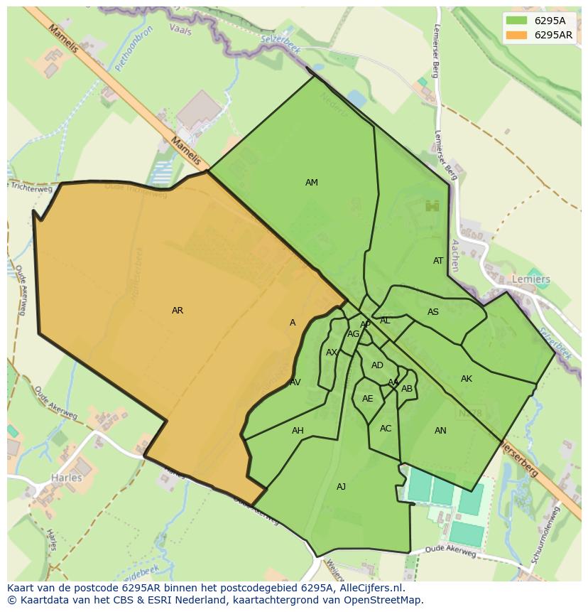 Afbeelding van het postcodegebied 6295 AR op de kaart.