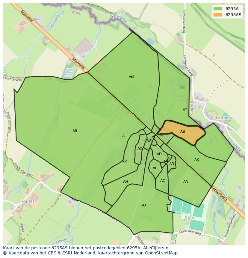 Afbeelding van het postcodegebied 6295 AS op de kaart.