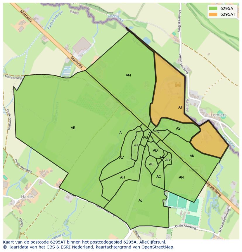 Afbeelding van het postcodegebied 6295 AT op de kaart.