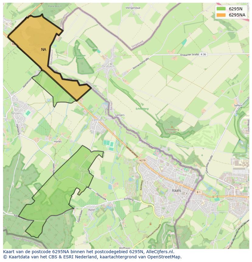 Afbeelding van het postcodegebied 6295 NA op de kaart.