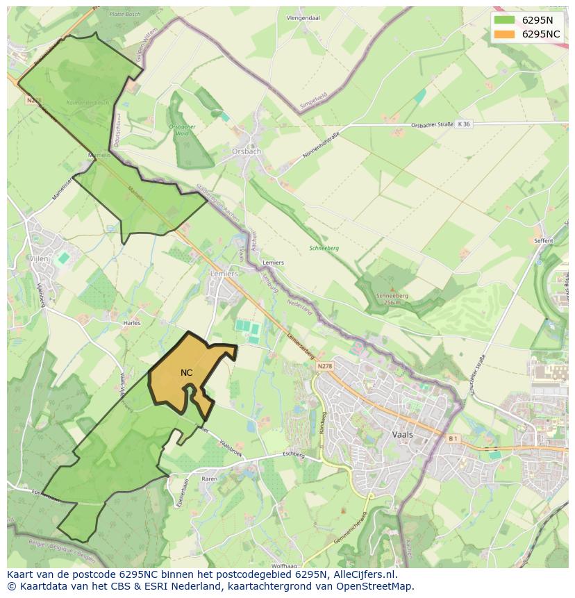 Afbeelding van het postcodegebied 6295 NC op de kaart.