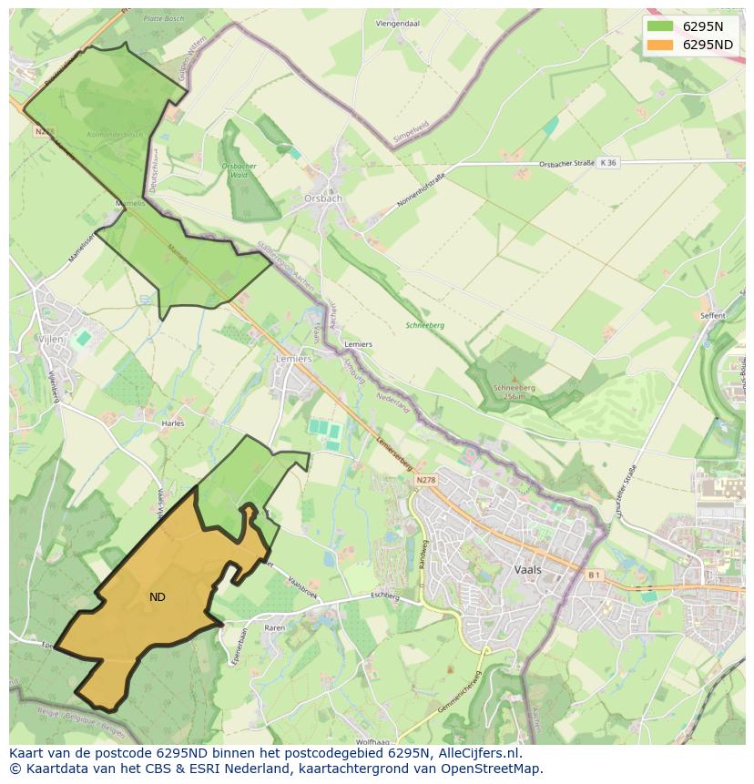 Afbeelding van het postcodegebied 6295 ND op de kaart.