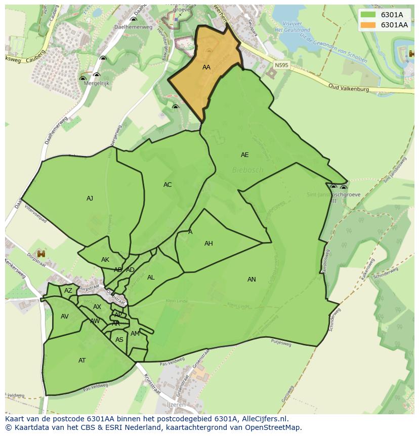Afbeelding van het postcodegebied 6301 AA op de kaart.