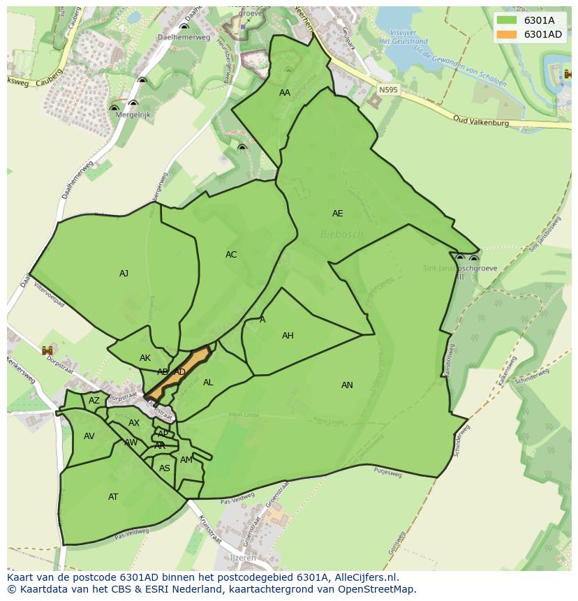 Afbeelding van het postcodegebied 6301 AD op de kaart.