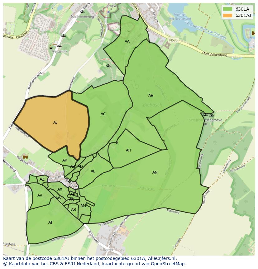 Afbeelding van het postcodegebied 6301 AJ op de kaart.