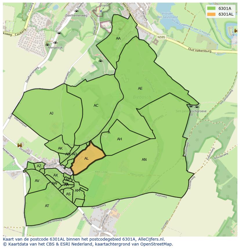 Afbeelding van het postcodegebied 6301 AL op de kaart.