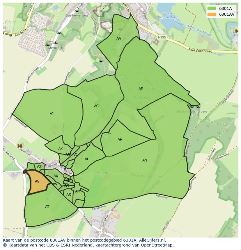 Afbeelding van het postcodegebied 6301 AV op de kaart.