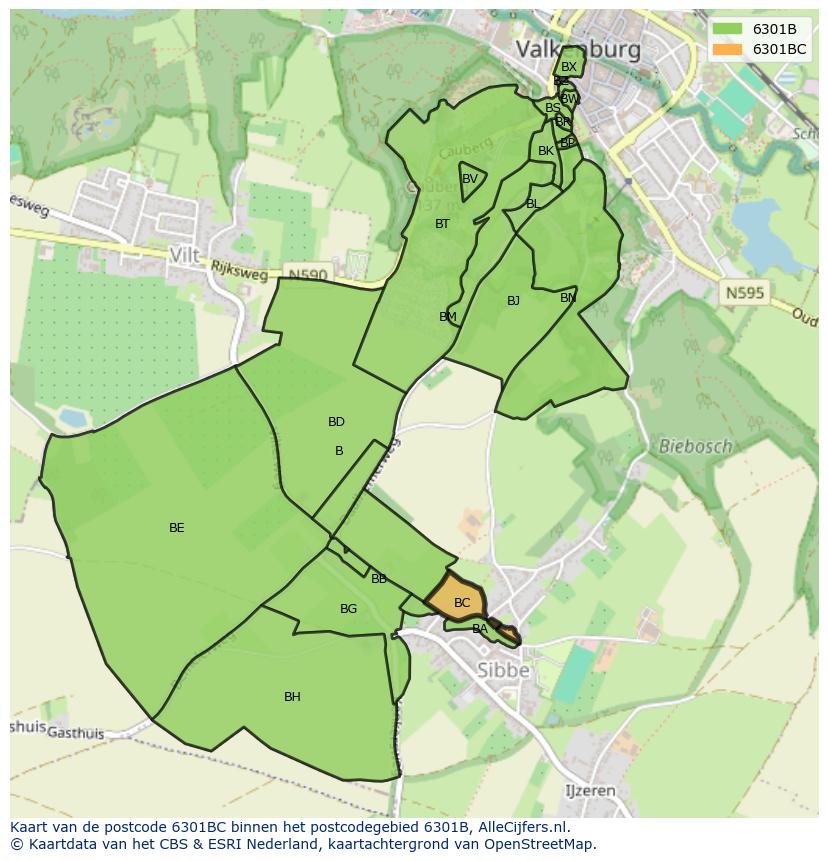 Afbeelding van het postcodegebied 6301 BC op de kaart.