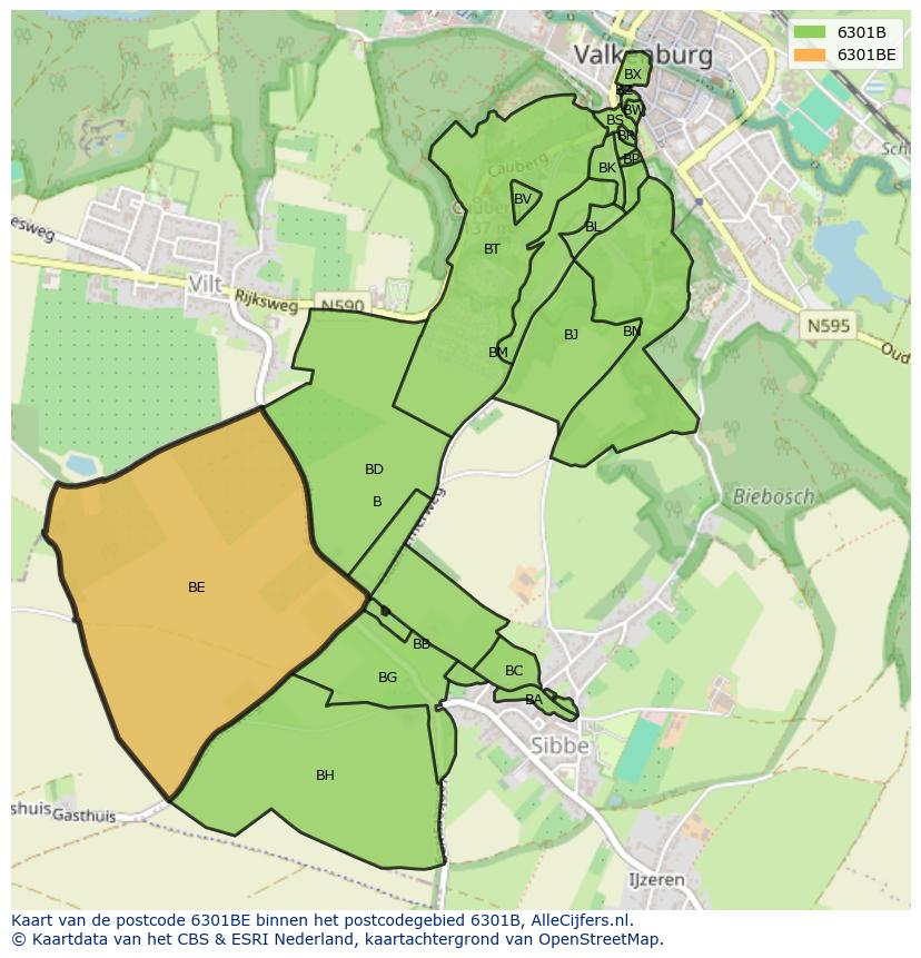 Afbeelding van het postcodegebied 6301 BE op de kaart.