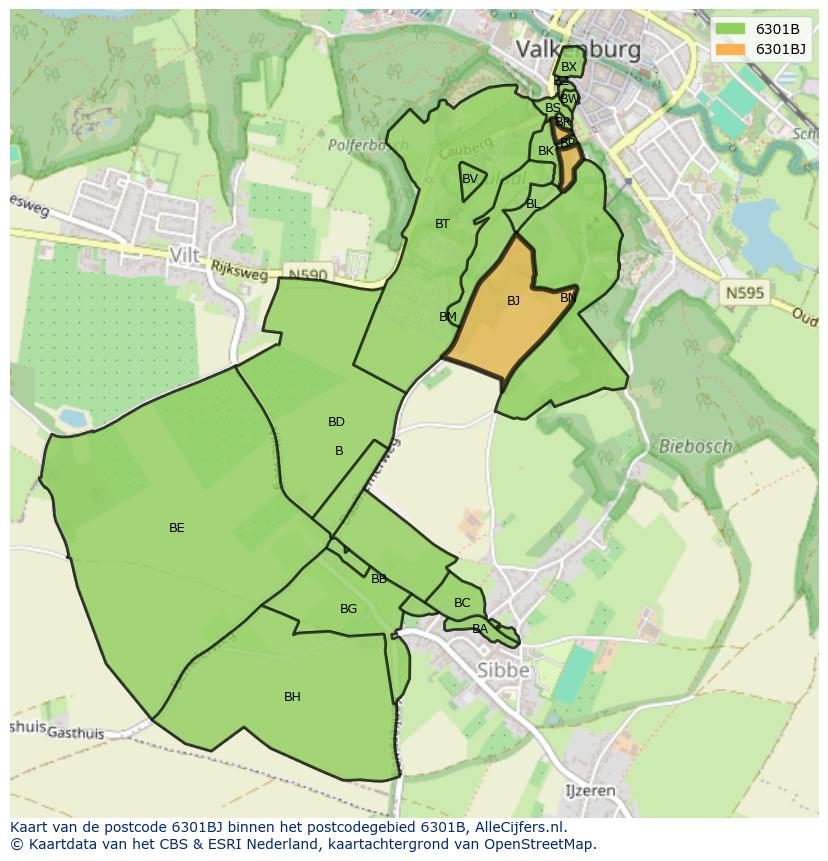 Afbeelding van het postcodegebied 6301 BJ op de kaart.