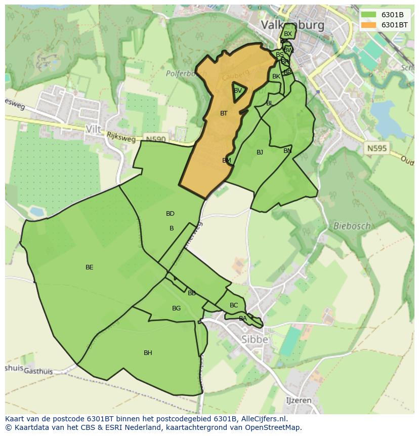Afbeelding van het postcodegebied 6301 BT op de kaart.
