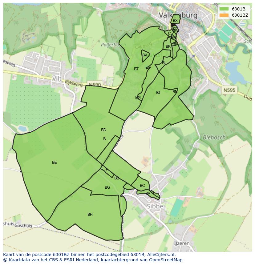 Afbeelding van het postcodegebied 6301 BZ op de kaart.