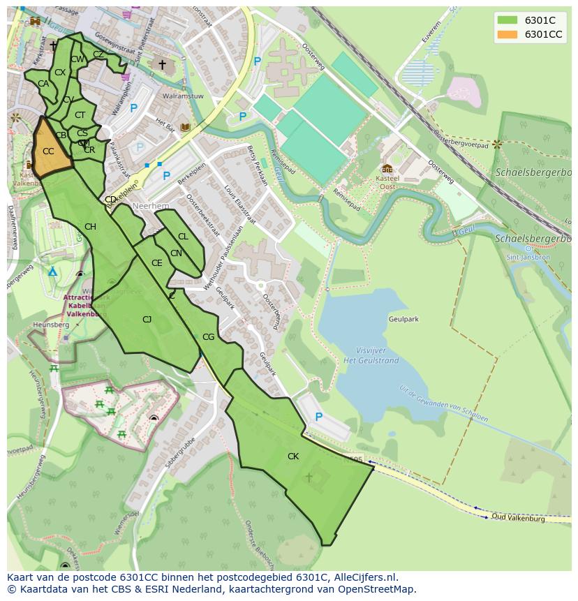 Afbeelding van het postcodegebied 6301 CC op de kaart.