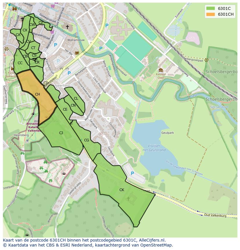 Afbeelding van het postcodegebied 6301 CH op de kaart.