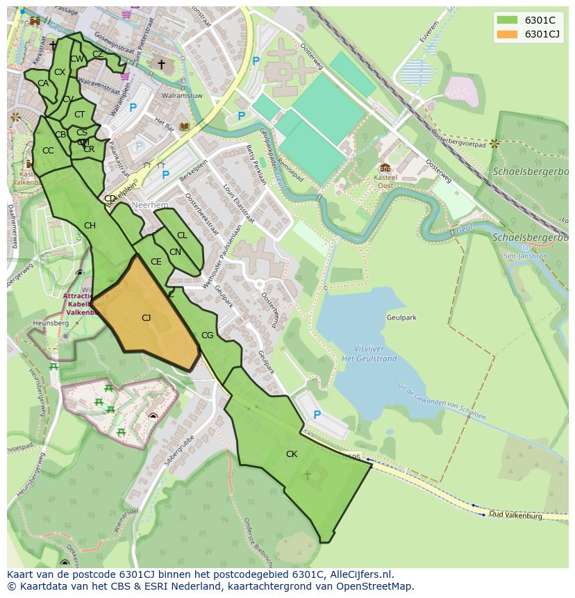 Afbeelding van het postcodegebied 6301 CJ op de kaart.