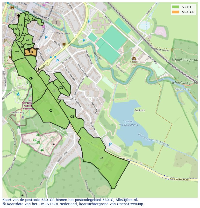 Afbeelding van het postcodegebied 6301 CR op de kaart.