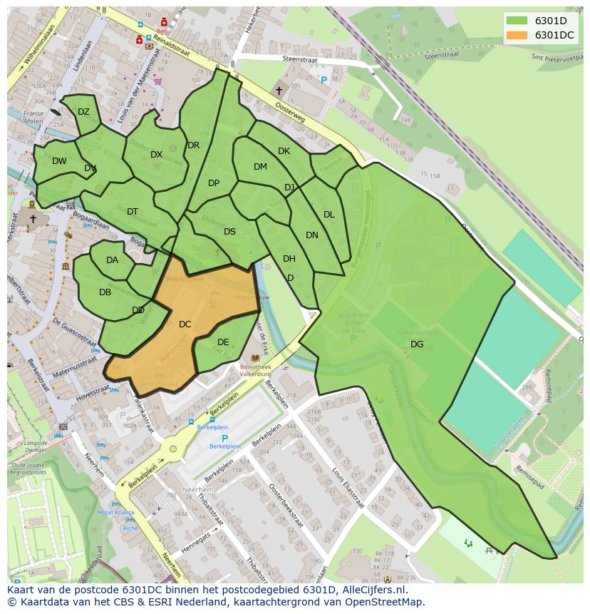 Afbeelding van het postcodegebied 6301 DC op de kaart.
